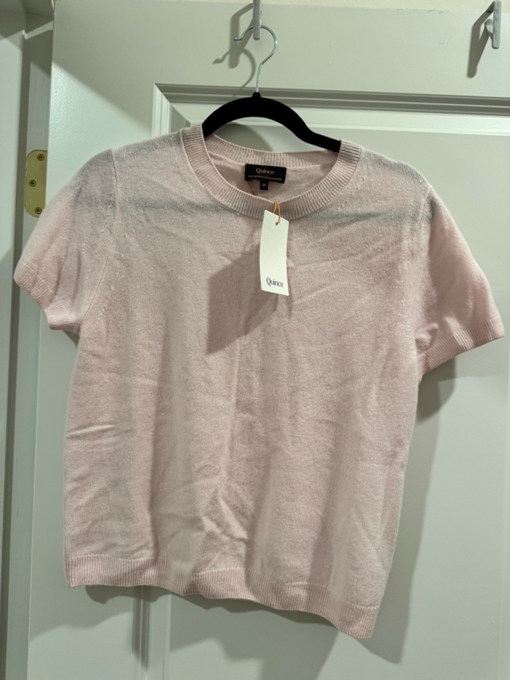 Quince Light Pink Short Sleeve Crewneck Sweater